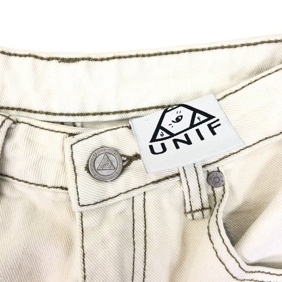 NWOT Unif Sz 25 Cream Off White High Waist Distressed Jeans Tapered Straight Leg - Picture 6 of 7